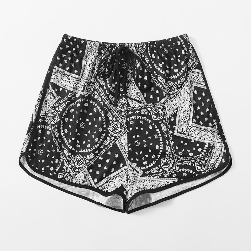 

Paisley Tie Front Shorts, Black and white