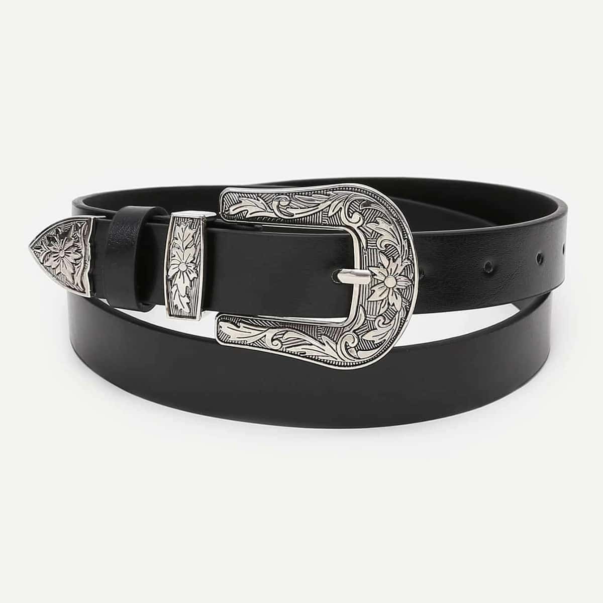 

Floral Buckle Belt, Black