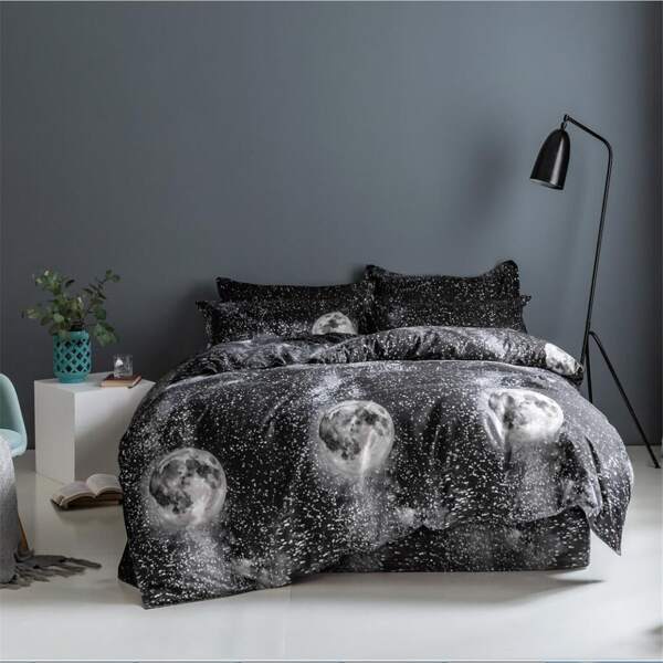 

Galaxy Print Duvet Cover Set Without Filler, Black