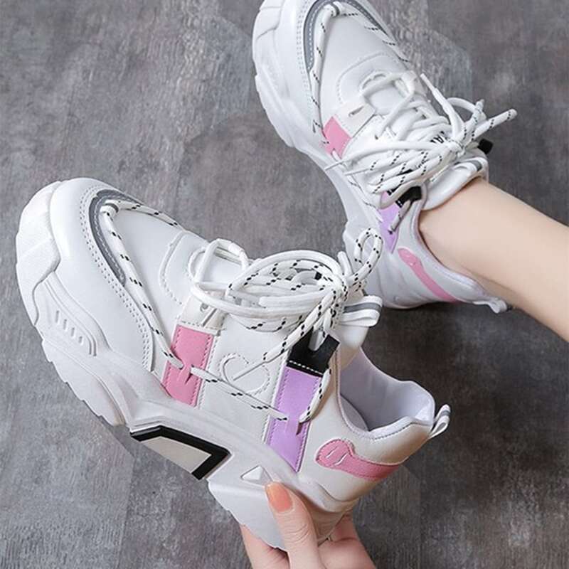 

Double Strap Lace-up Chunky Sneakers, White