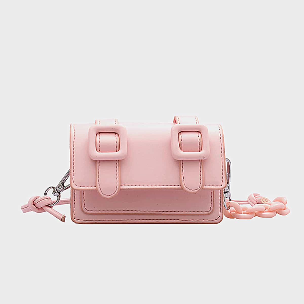 

Double Buckle Mini Crossbody Bag, Baby pink