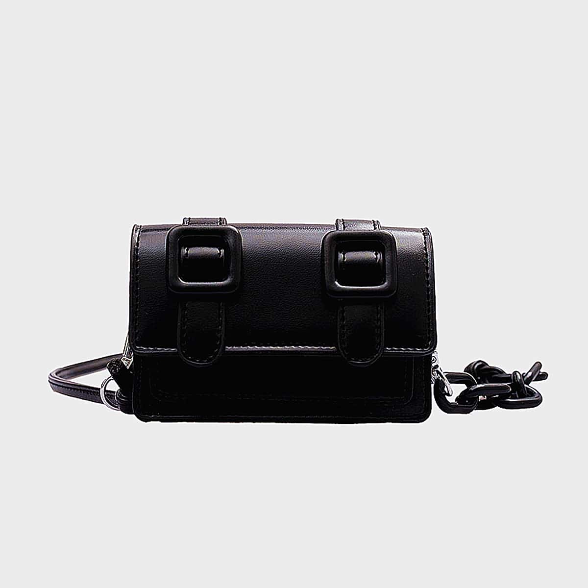 

Double Buckle Mini Crossbody Bag, Black