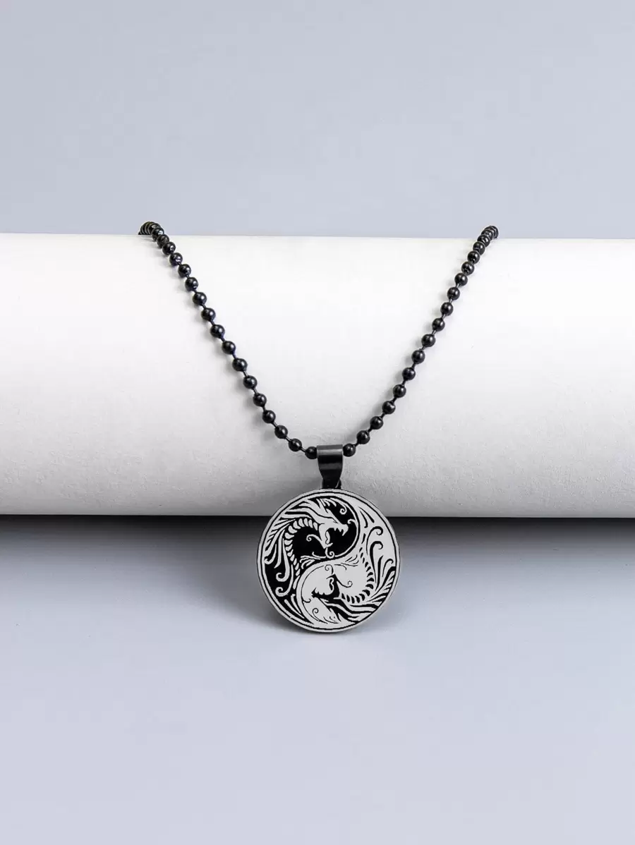 Fashionable and Popular Men Yin & Yang Charm Necklace Stainless Steel for Jewelry Gift and for a Stylish Look - Black - View 1
