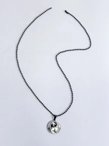 Fashionable and Popular Men Yin & Yang Charm Necklace Stainless Steel for Jewelry Gift and for a Stylish Look - Black - View 2