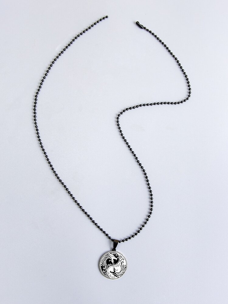 Fashionable and Popular Men Yin & Yang Charm Necklace Stainless Steel for Jewelry Gift and for a Stylish Look - Black - View 2