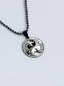 Fashionable and Popular Men Yin & Yang Charm Necklace Stainless Steel for Jewelry Gift and for a Stylish Look - Black - View 3