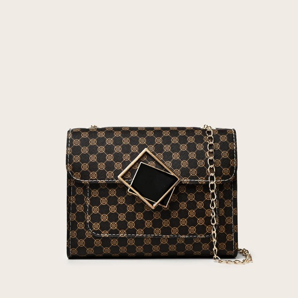 

Metal Lock Graphic Crossbody Bag, Brown