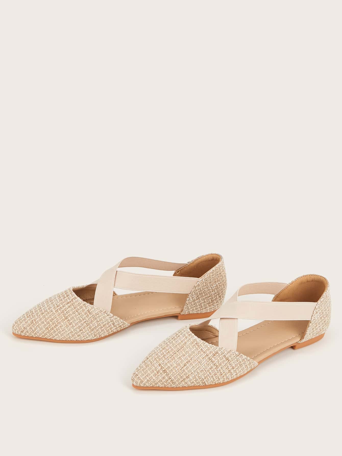 Zapatillas con tiras cruzadas elástica de punta - Beis - Añade 2