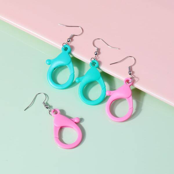 

2pairs Girls Lobster Clasp Charm Drop Earrings, Multicolor