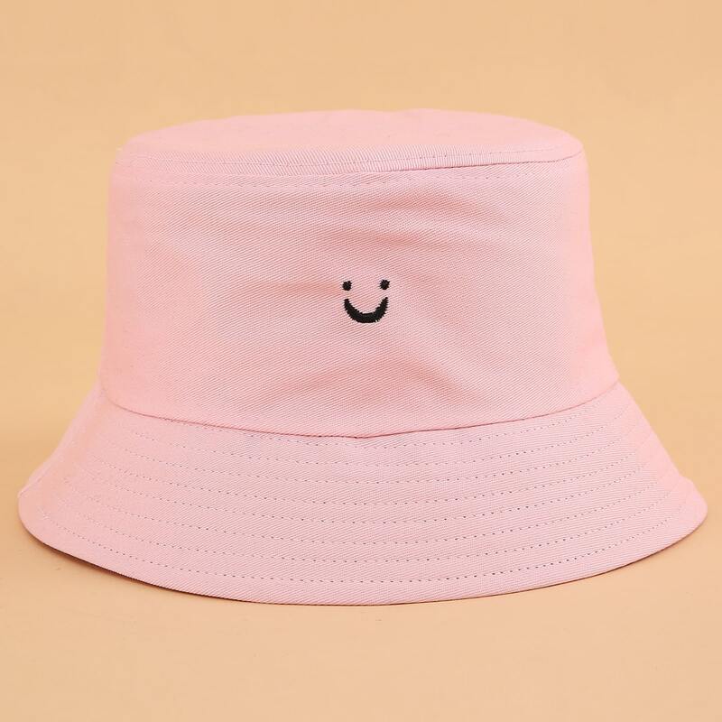 

Cartoon Embroidery Bucket Hat, Baby pink