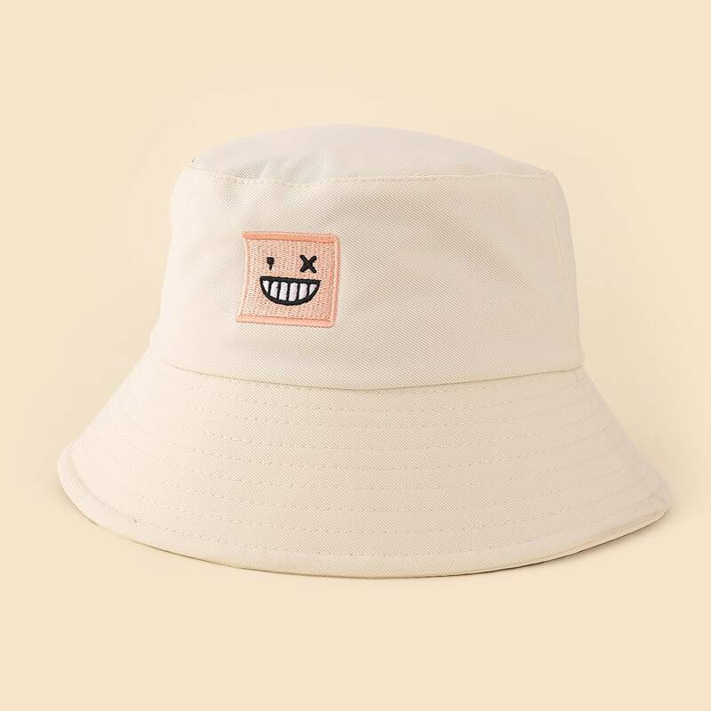 

Cartoon Embroidery Bucket Hat, Beige