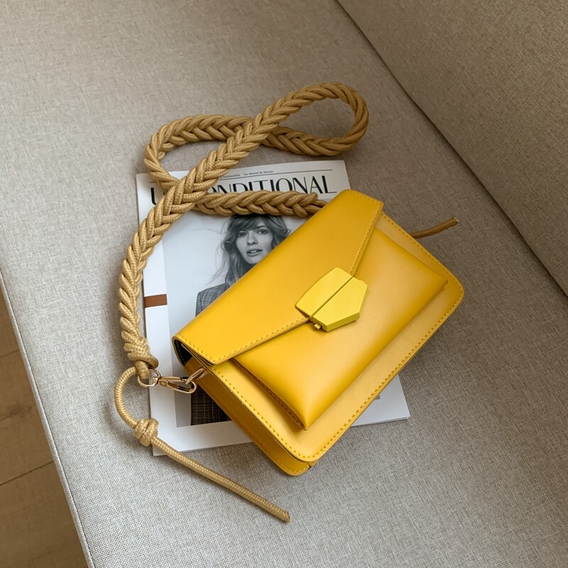 

Braided Strap Solid Crossbody Bag, Yellow