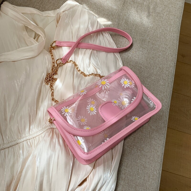 

Floral Clear Crossbody Bag, Clear baby pink