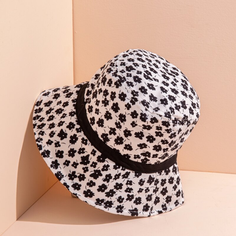 

Allover Floral Bucket Hat, Black and white