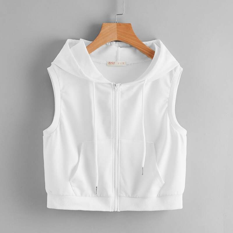 

Solid Zip Up Hooded Sweatshirt, White