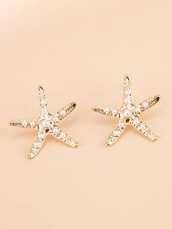 人造珍珠裝飾海星設計耳環