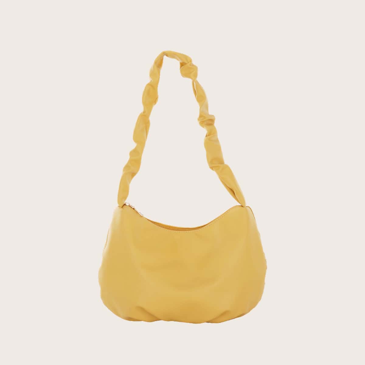 

Solid Ruched Strap Baguette Bag, Yellow
