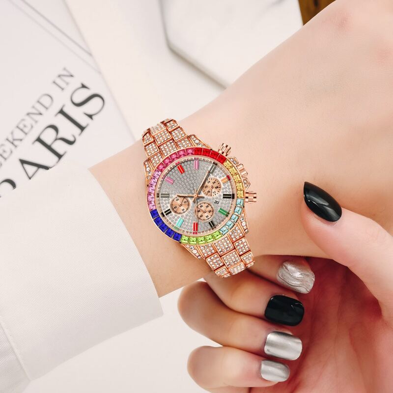 

Rhinestone Decor Triple Dial Quartz Watch