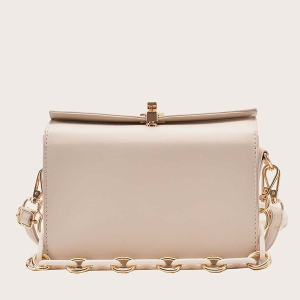 

Metal Lock Chain Satchel Bag, Beige