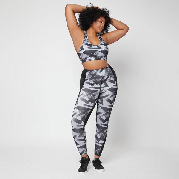 

Plus All Over Print Sports Bra & Leggings Set, Multicolor