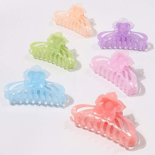 

6pcs Flower Decor Hair Claw, Multicolor
