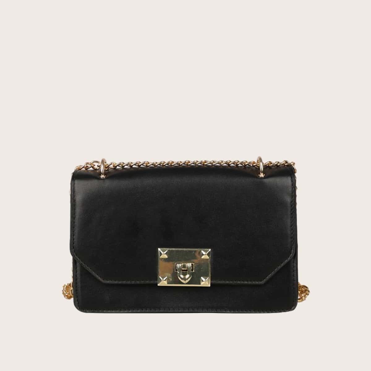 

Solid Chain Crossbody Bag, Black