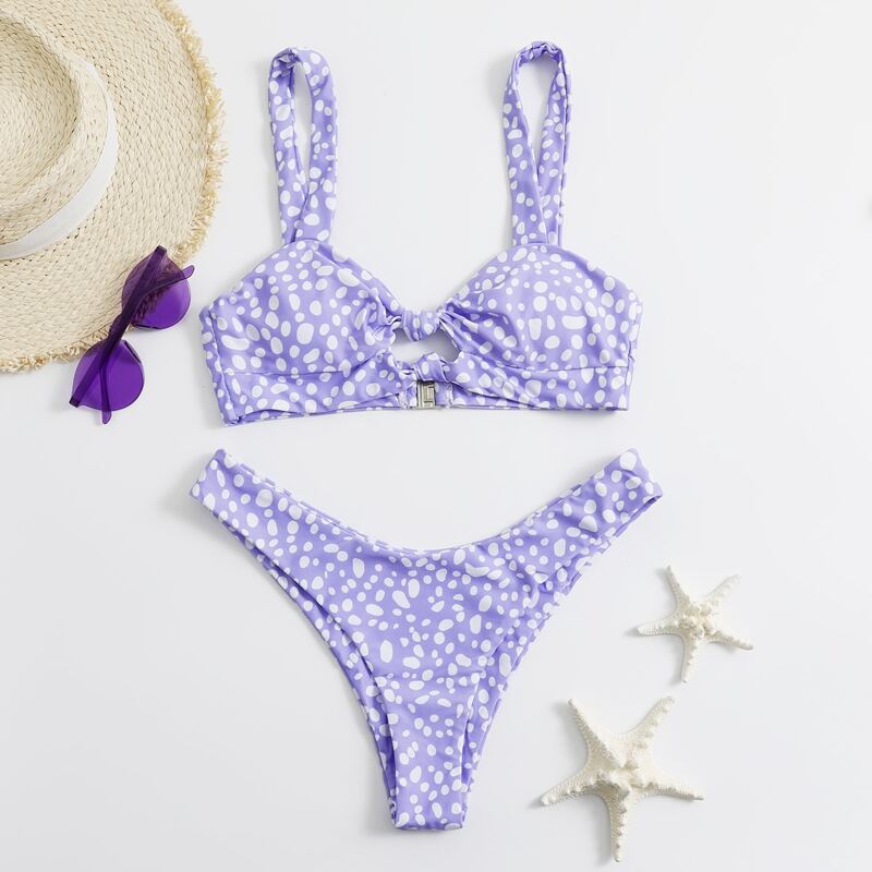 

Dalmatian Knot Cut Out Bikini Swimsuit, Lilac purple