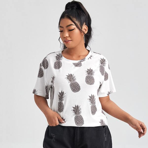 

Plus Pineapple Print Drop Shoulder Tee, White
