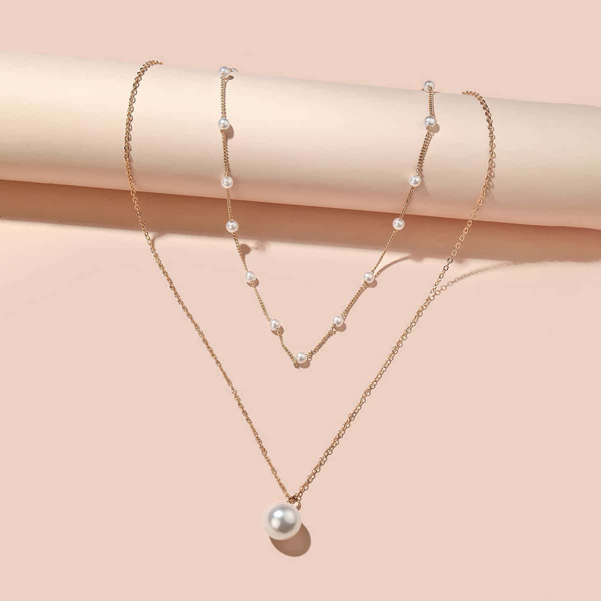 

Faux Pearl Layered Necklace, Gold