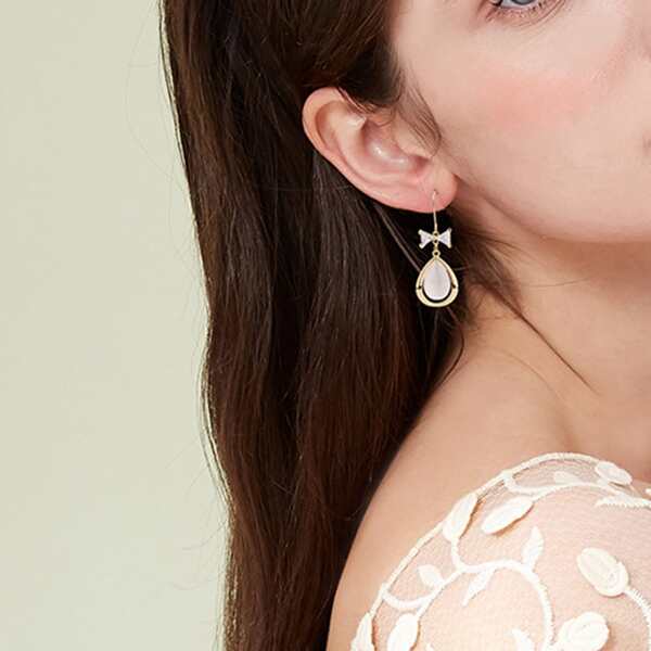 

Zircon Bow Knot Decor Drop Earrings, Gold