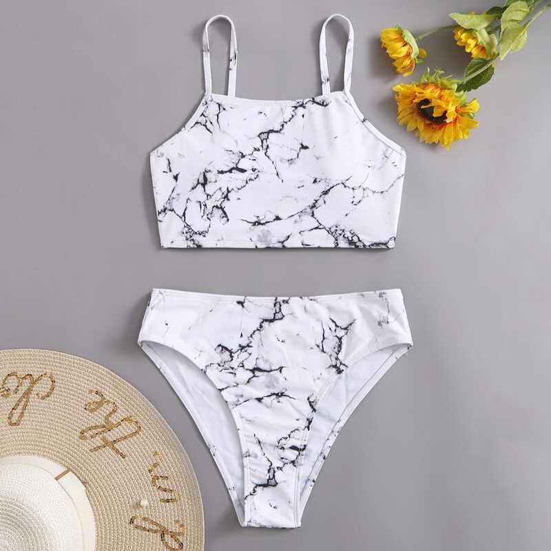 

Marble Bikini Swimsuit, Black and white