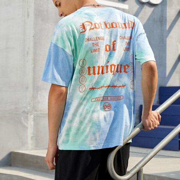 

Men Letter Graphic Tie Dye Tee, Multicolor