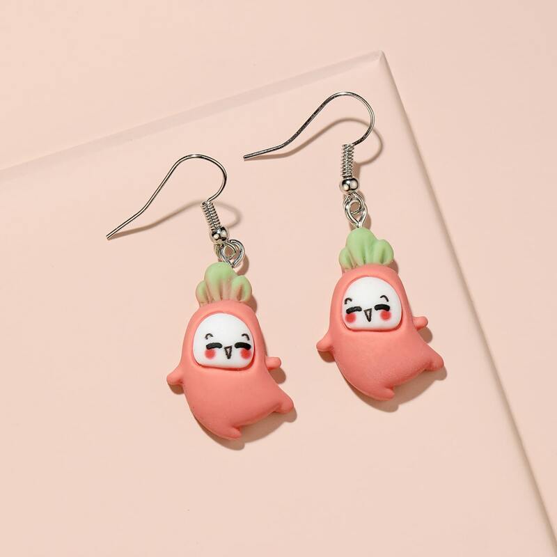

Cartoon Carrot Drop Earrings, Pink