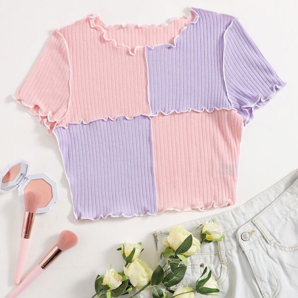

Plus Cut and Sew Rib-knit Tee, Multicolor
