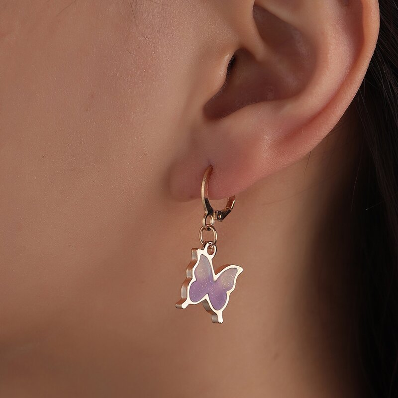 

Butterfly Drop Earrings, Purple