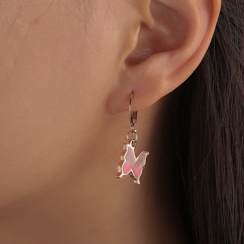 

Butterfly Drop Earrings, Pink