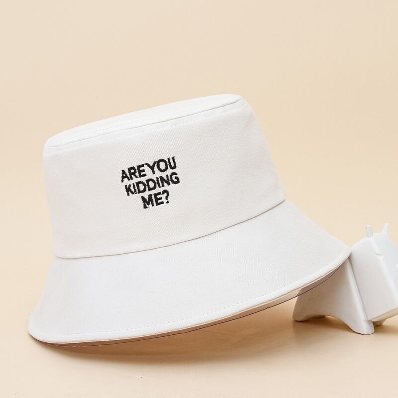 

Slogan Embroidery Bucket Hat, White