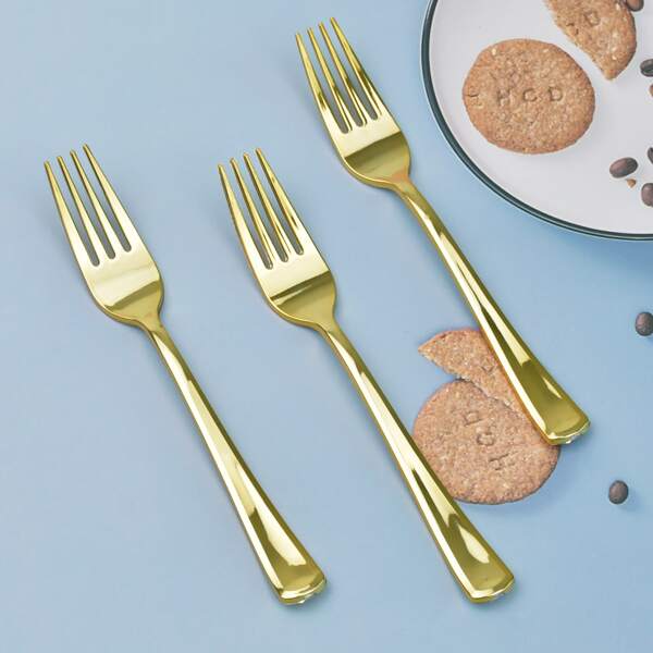 

25pcs Disposable Plastic Fork, Gold