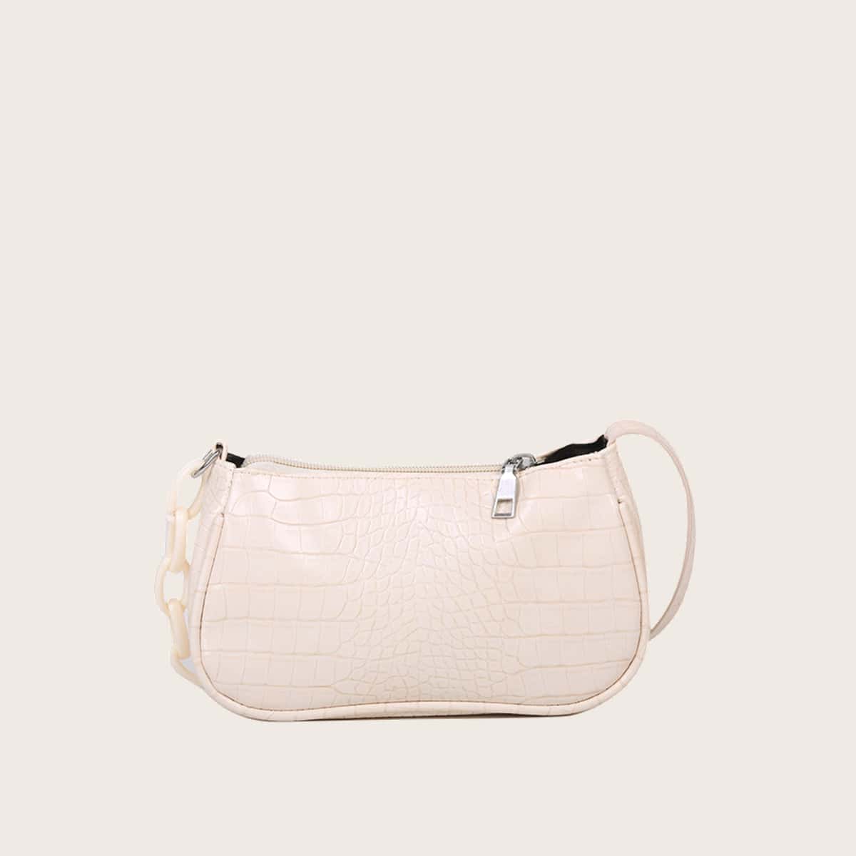

Croc Embossed Baguette Bag, Beige