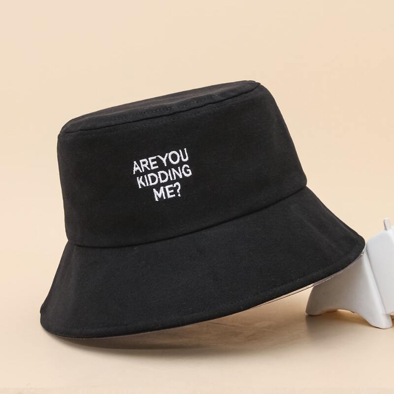 

Slogan Embroidery Bucket Hat, Black