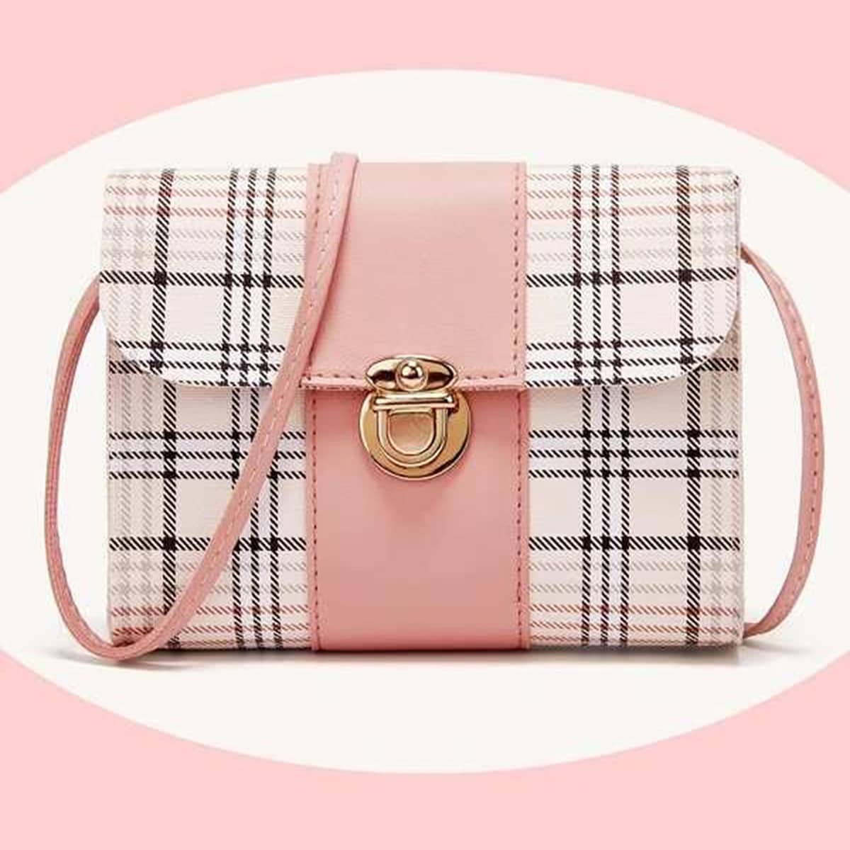 

Plaid Crossbody Bag, Pink