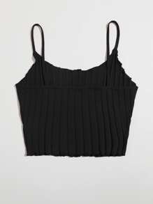 SHEIN EZwear Top de tirantes tejido de canalé de borde en forma de lechuga - Negro - Ver 2