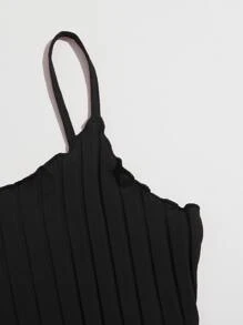 SHEIN EZwear Top de tirantes tejido de canalé de borde en forma de lechuga - Negro - Ver 3
