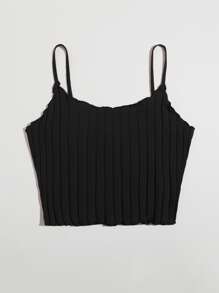 SHEIN EZwear Top de tirantes tejido de canalé de borde en forma de lechuga - Negro - Ver 5