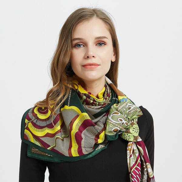 

Leaf Print Shawl Bandana, Green