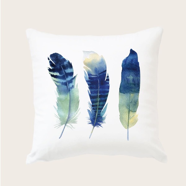 

Feather Print Cushion Cover Without Filler, White