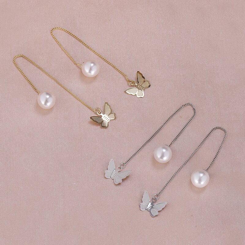 

2pairs Butterfly & Faux Pearl Chain Earrings, Multicolor