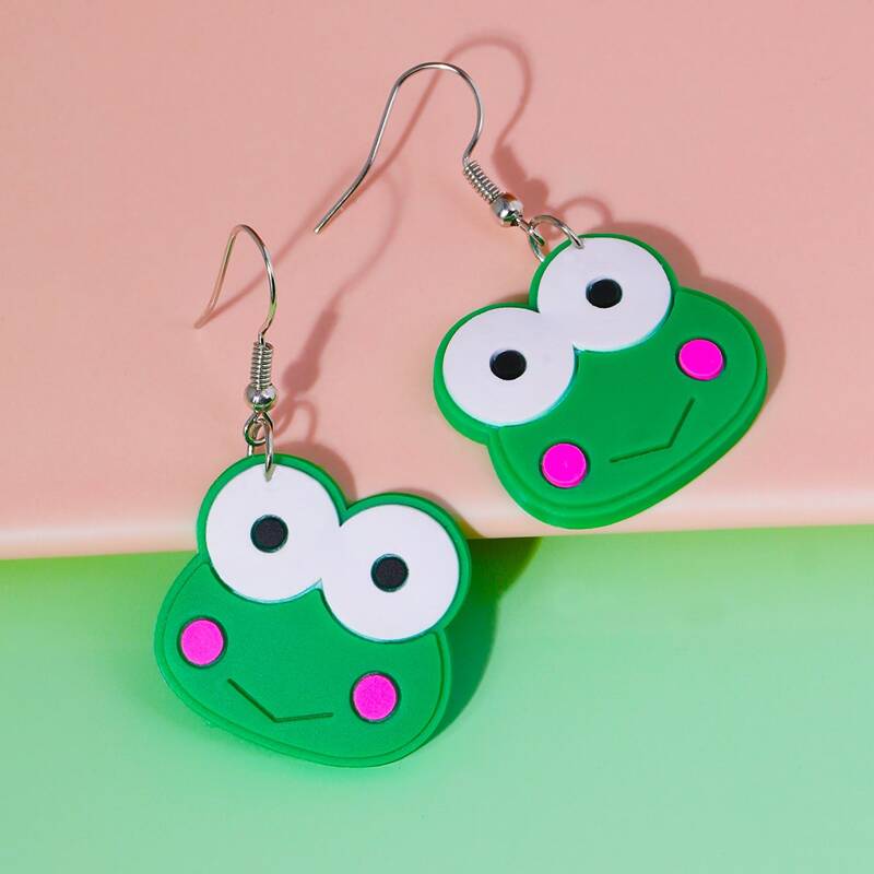 

Cartoon Frog Drop Earrings, Green