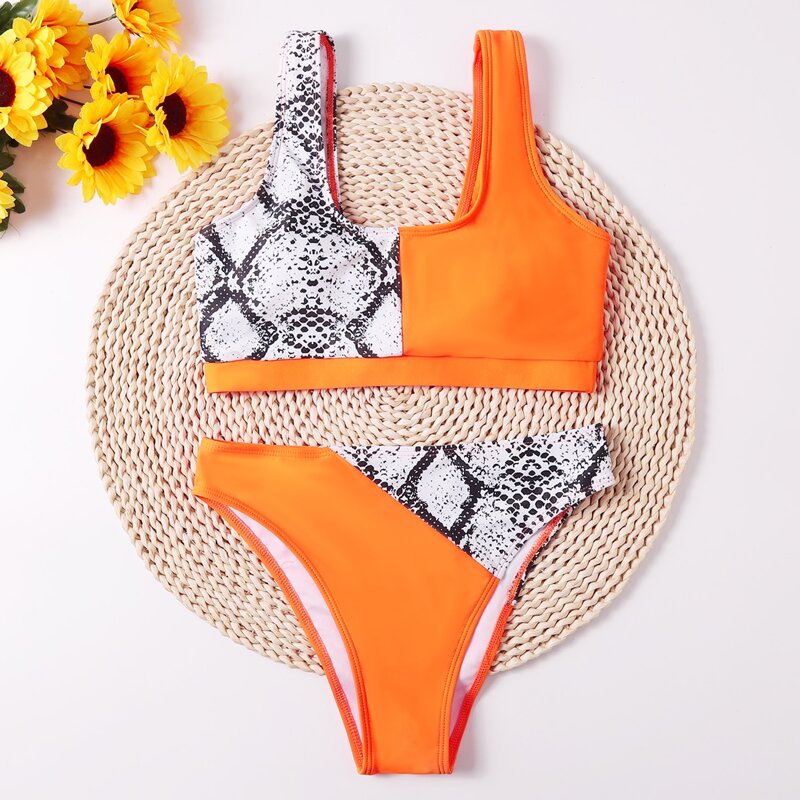 

Contrast Snakeskin Bikini Swimsuit, Multicolor