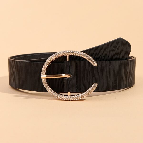 

Rhinestone Decor Buckle Belt, Black
